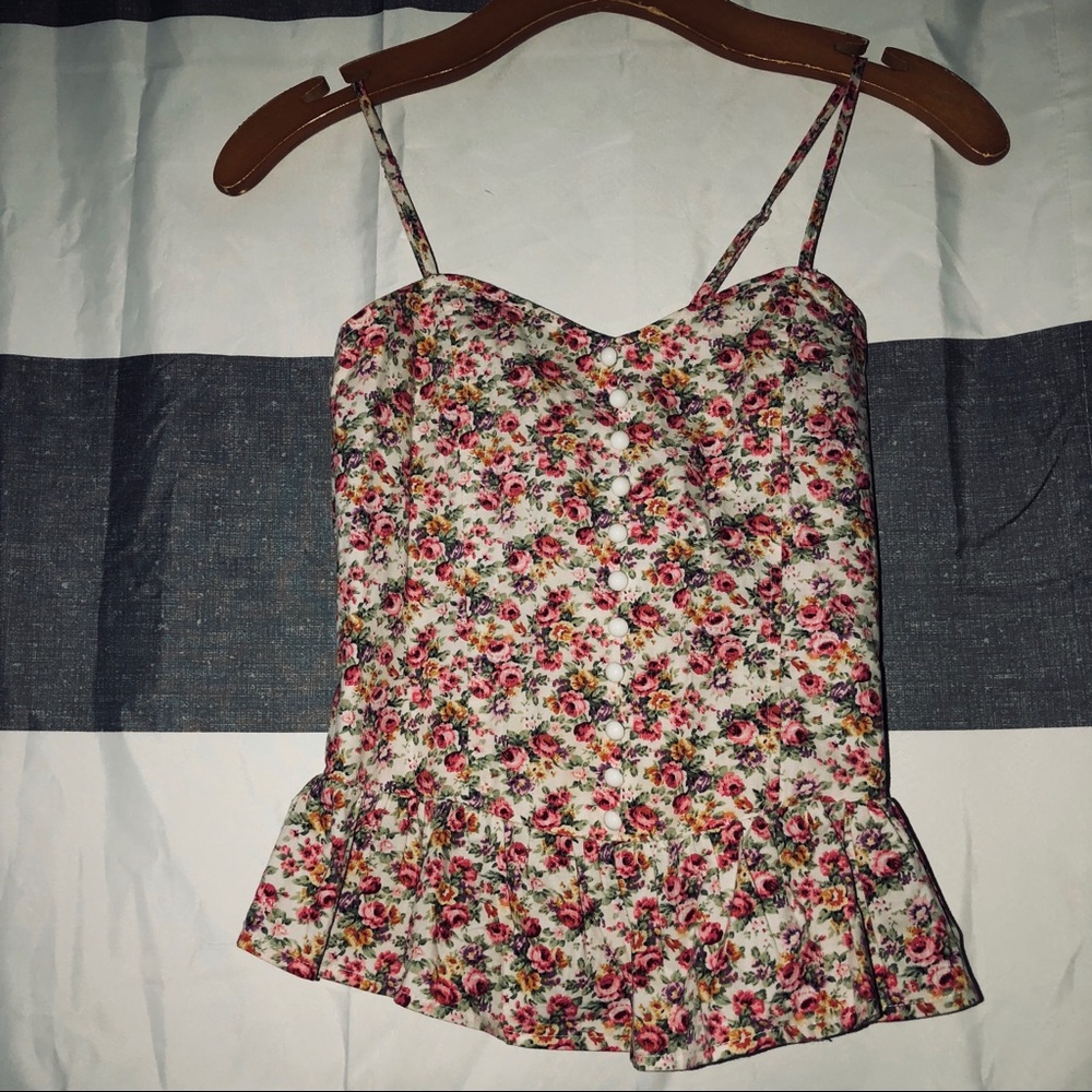 Pink floral, cat valentine tank with ruffle ends!